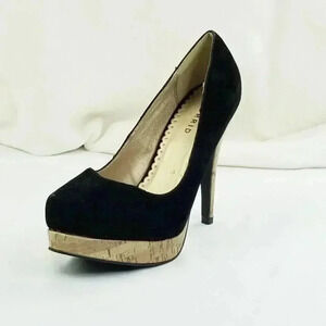 Torrid Sz 8 Black Suede Cork Pattern Heel/Platform